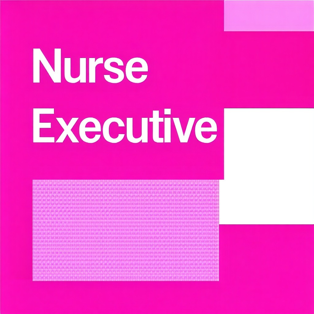 a chief nursing officer with text Nurse Executive in a magenta block background-1